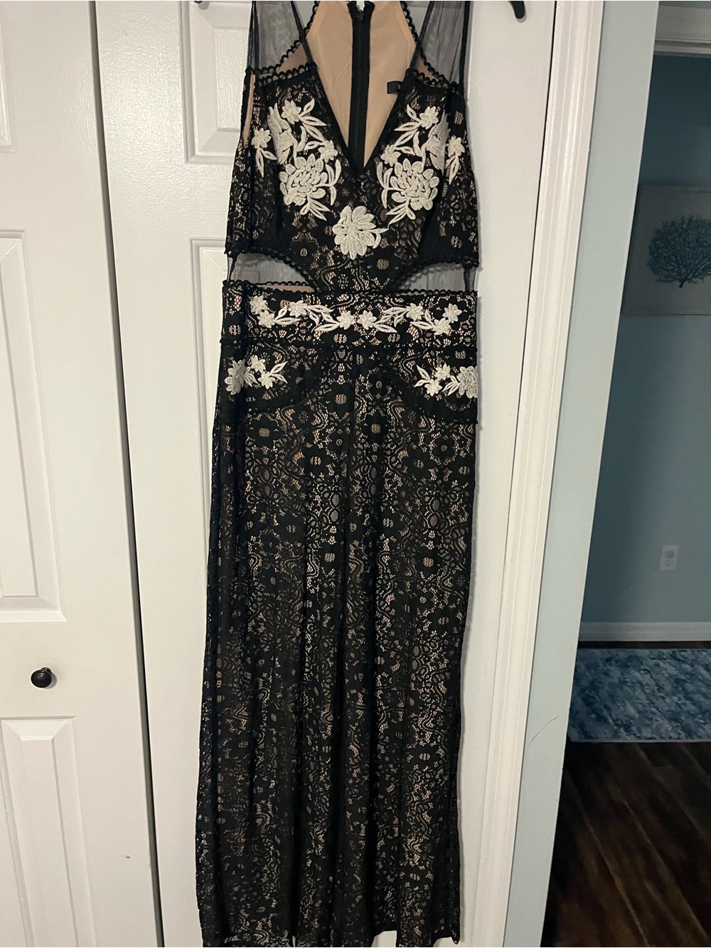 Sugarlips Black Maxi Dress with White Floral Lace